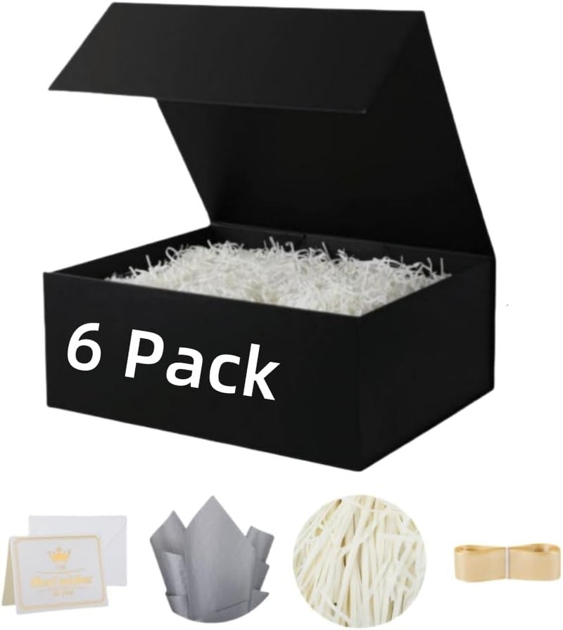 UoeRing 6 Pack Black Gift Box 9.5x6x3 inch Small Luxury Gift Box Bulk for Presents with Magnetic Lid Collapsible,Birthday,Groomsman,Contains Card, Ribbon, Tissue Paper,Shredded Paper Fille - Image 1